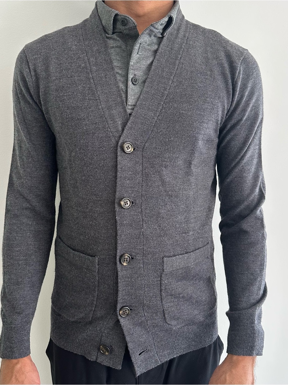 J. Crew Men's Charcoal Gray V-Neck Button Cardigan
